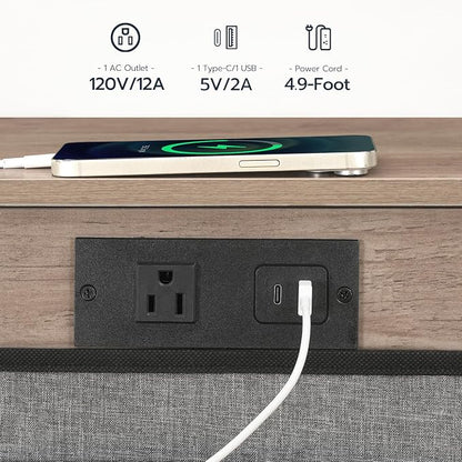 HOOBRO C Shaped End Table with Charging Station, 30” Adjustable Height Sofa - Image 7