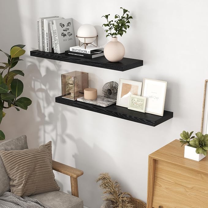 Fun Memories 40 Inch Floating Shelves Black, Farmhouse Wood Wall Shelves - Image 2