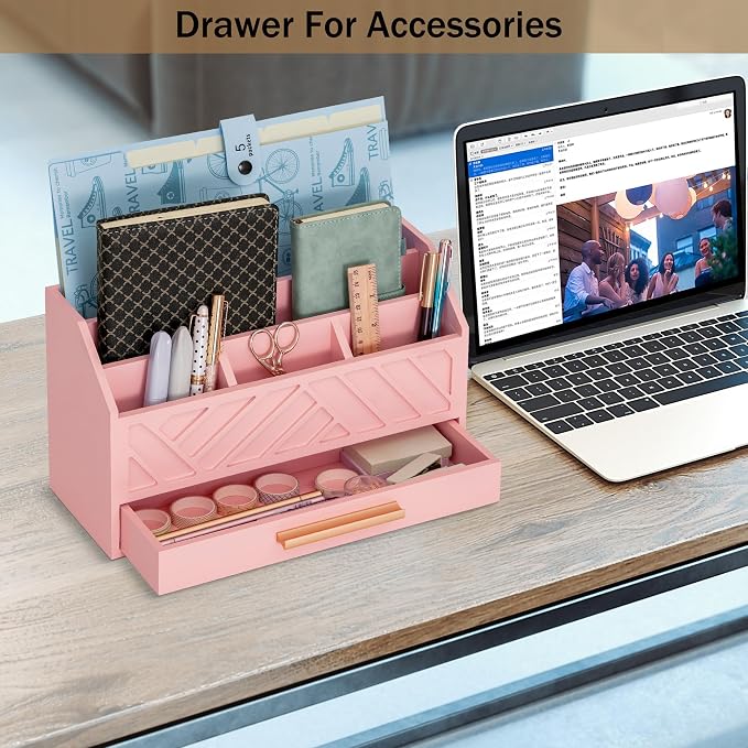 dreampossible Pink Wood Desk Organizer and Accessories - Image 2