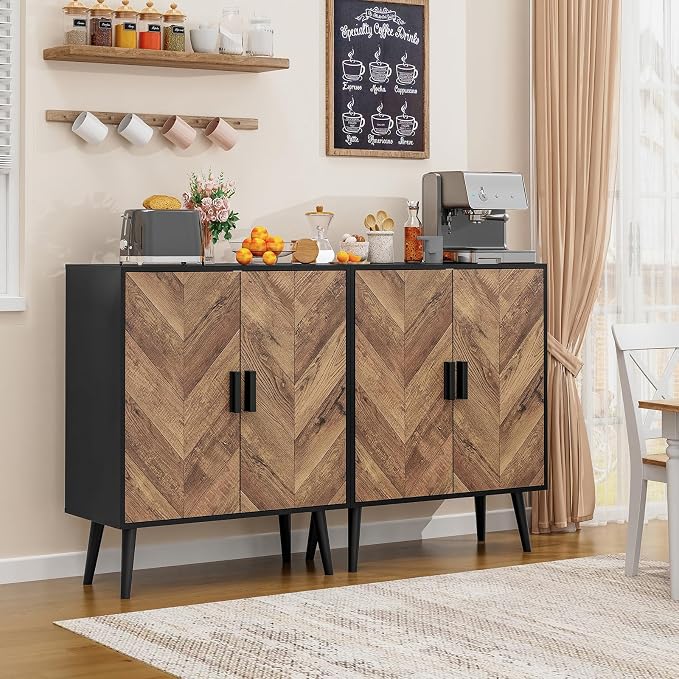 Iwell Storage Cabinet with 2 Shelves & Doors, Sideboard Buffet Cabinet with - Image 4