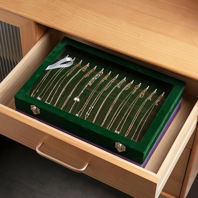 Frebeauty 15 Hooks Necklace Tray Velvet Neckalce Organizer - Image 7