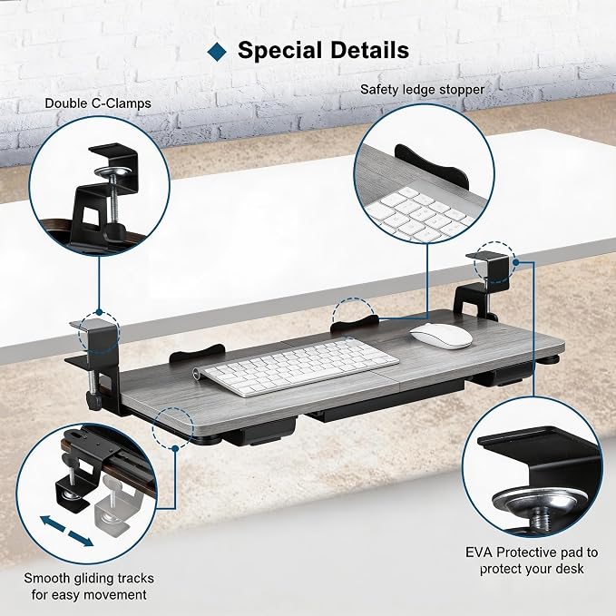 Keyboard Tray Under Desk with Drawer, 26.77" X 11.81" Keyboard Tray Large Size - Image 5