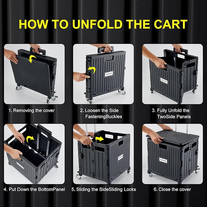 MACOPRO Folding Utility Cart Portable Rolling Crate Handcart Shopping Trolley - Image 5