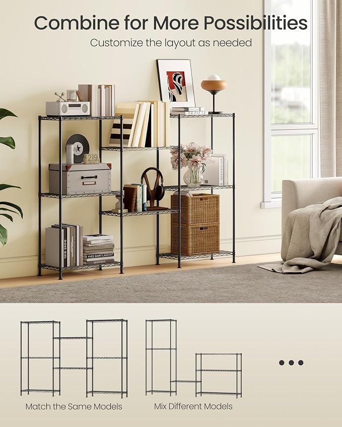 SONGMICS Storage Shelf, Metal Wire Shelving Unit, Adjustable Shelves, - Image 6