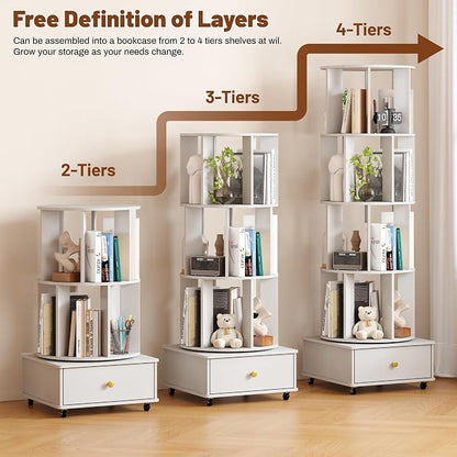 4 Tier Wood Rotating Bookshelf, 360° Spinning Bookshelf Tower - Image 7