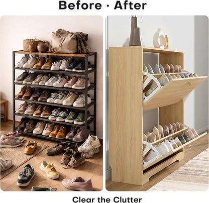Nicetree Shoe Cabinet with 2 Flip Drawers, Narrow Shoe Organizer Cabinet - Image 5