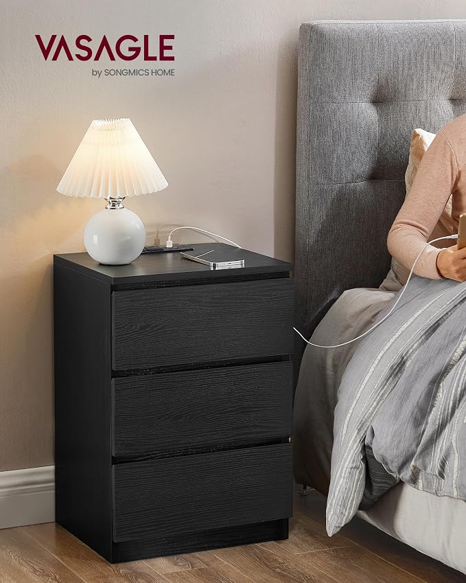 VASAGLE Nightstand with Charging Station, 2 AC Outlets and 2 USB Ports - Image 2