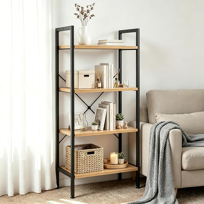 HealSmart 4 Tier Bookshelf, Free Standing Book Shelf Home Office Bookcase Shelf - Image 6