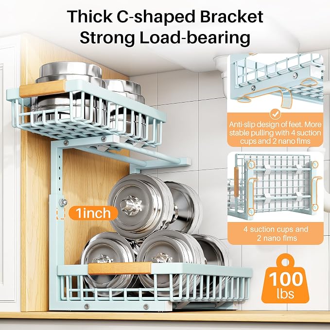 PXRACK Under Sink Organizer, Adjustable Height, 2 Tier Pull Out Under Cabinet - Image 6