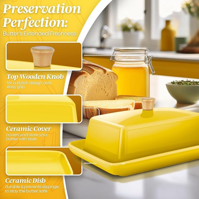 Flexzion Ceramic Yellow European Butter Dish - Image 9