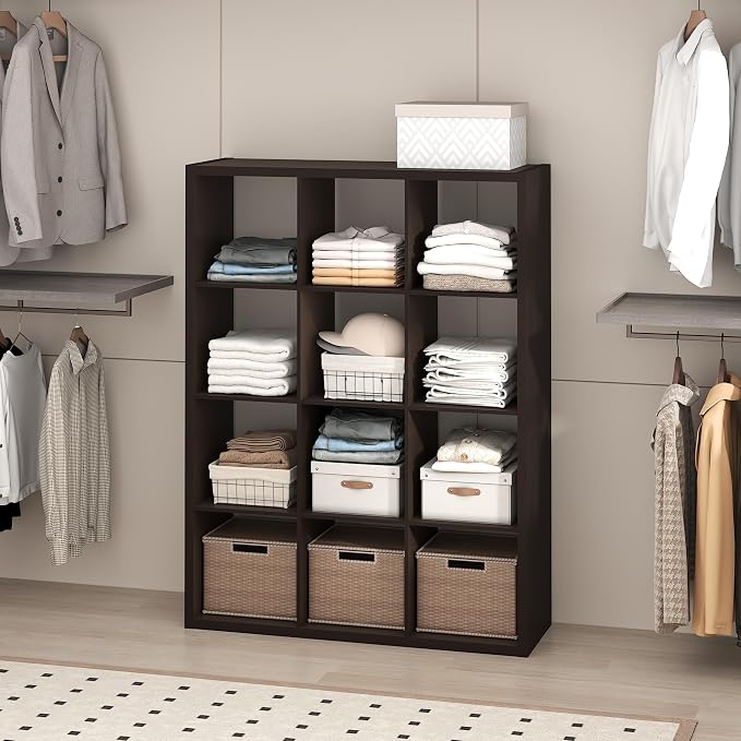 Furinno Cubic 12-Cube Closet Organizers and Storage, Dark Oak | Extra Thick by Furinno-FitsYourSpaceFitsYourBudget