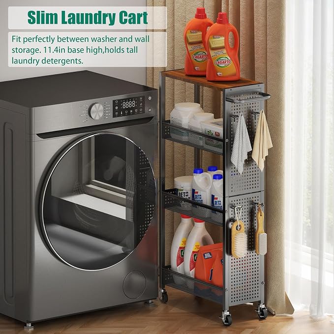 Slim Rolling Storage Cart with Wheels, 4-Tier Metal Utility Cart with Handle & - Image 5