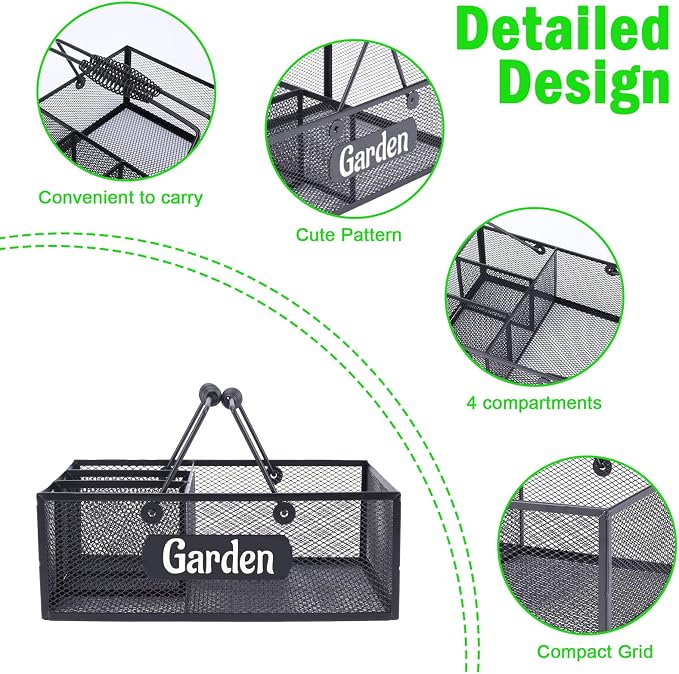 Garden Tool Storage, 4 Compartments Metal Mesh Garden Caddy, Portable Garden - Image 2