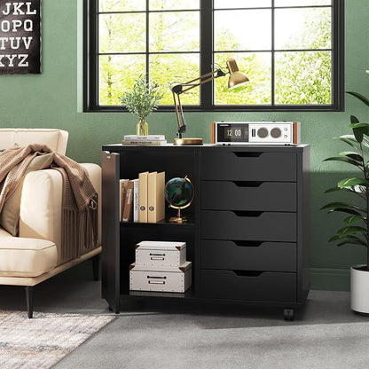 DUMOS 5-Drawer Mobile File Cabinet, Wooden Printer Stand - Image 2