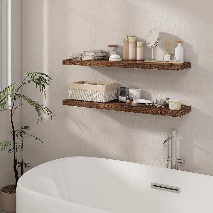 40 Inch Floating Shelves Set of 2, 8 Inch Deep Wall Shelf, Rustic Wood Storage - Image 2