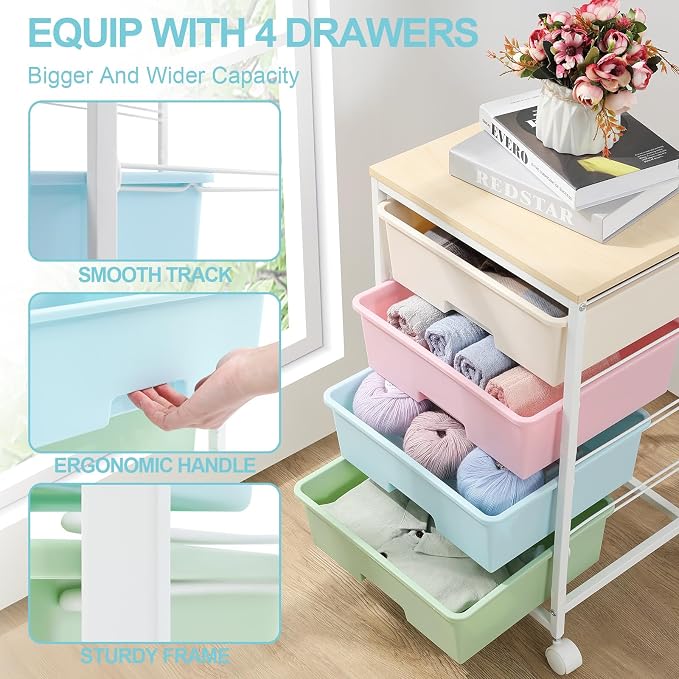 Utility Cart with 4 Drawers, Rolling Storage Cart with Drawers, Storage Rolling - Image 6