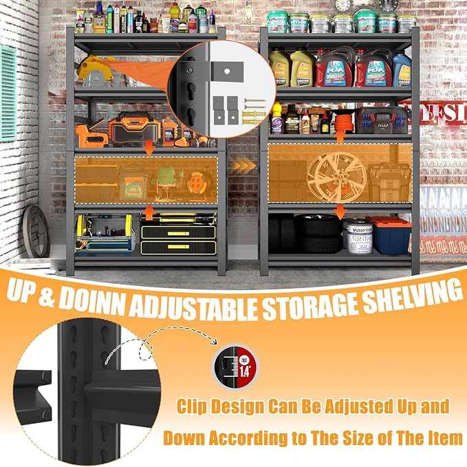 Storage Shelves Heavy Duty 3500LBS Adjustable 5tier Metal Garage Shelving Unit - Image 8