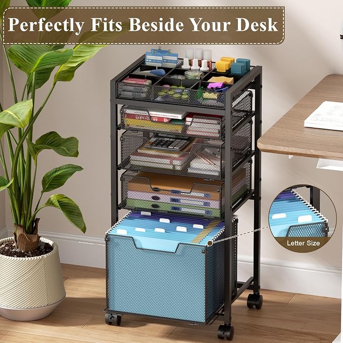 Rolling File Cart with 4 Storage Drawers, Under Desk Organizer with DIY Divider - Image 5