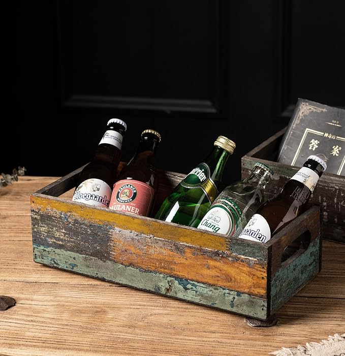 TIMRIS Farmhouse Distressed Wooden Storage Box, Rustic Bathroom Decor Box - Image 4