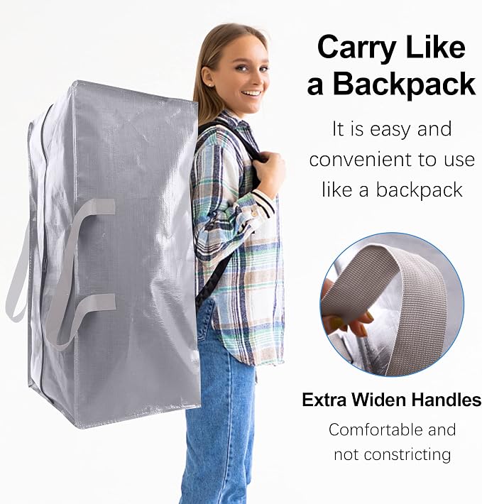 12 Pack Heavy Duty Extra Large Moving Bags W/Backpack Straps - Image 4
