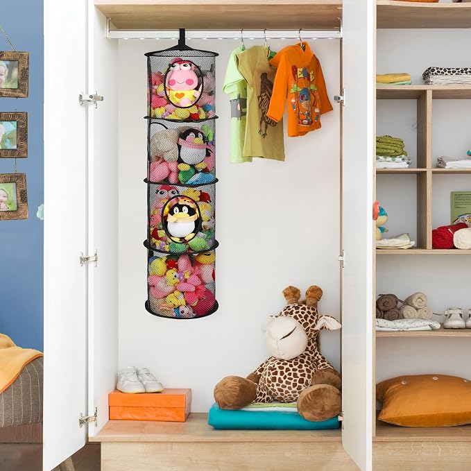 Hanging Stuffed Animal Storage Hammock Net 4 Tiers, Holds Plushies, Foldable - Image 2