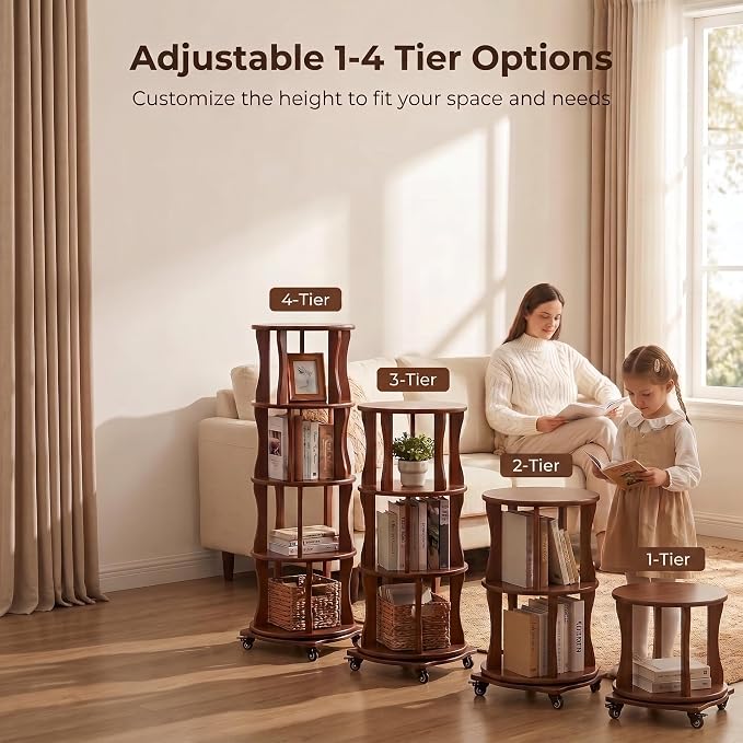 Rotating Bookshelf Tower 4 Tier Corner Bookshelf 360° Spinning Bookshelf | - Image 7