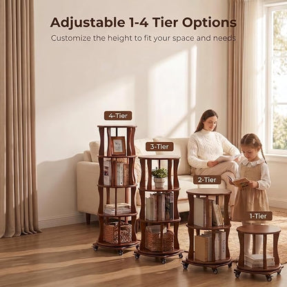 Rotating Bookshelf Tower 4 Tier Corner Bookshelf 360° Spinning Bookshelf | - Image 7