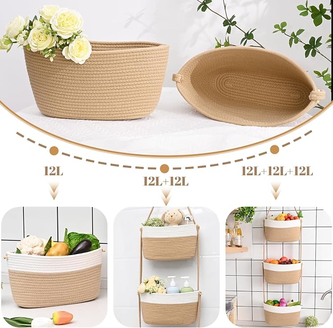 Hanging Basket, 3-Tier Woven Wall Basket - Image 3