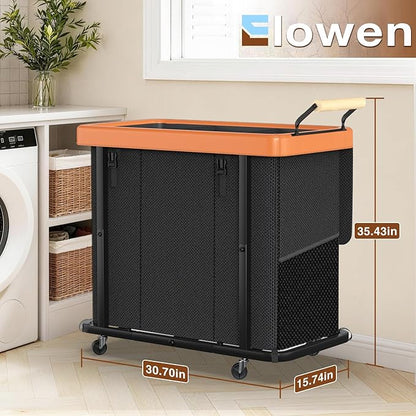 Rolling Laundry Hamper with Wheels, Laundry Hamper 3 Section with Lid, Laundry - Image 6