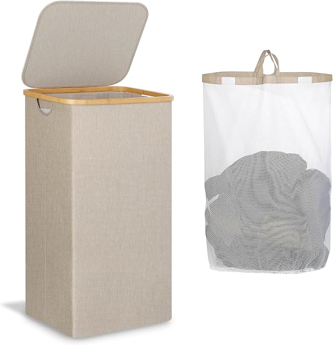 IEGrow Laundry Basket with Lid, Large Laundry Hamper with Handle and Lid by iEGrow