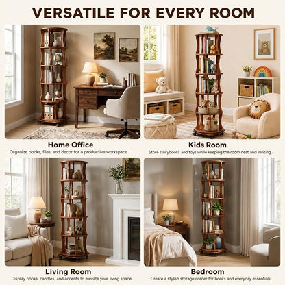 Rotating Bookshelf Tower 5 Tier Corner Bookshelf 360° Spinning Bookshelf | - Image 8