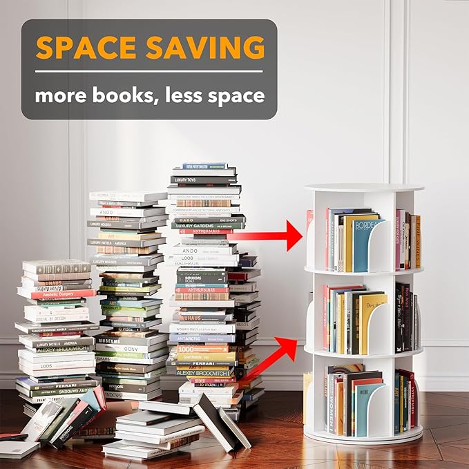 SpaceAid 3 Tier Rotating Bookshelf Tower, Spinning Bookcase Lazy Susan - Image 3