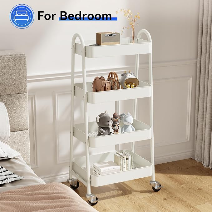 OLIXIS Metal 4 Tiers Utility Rolling Cart, Mobile Storage Shelf - Image 7