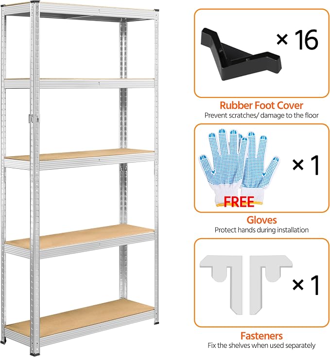 Topeakmart 5-Tier Utility Shelves, Metal Storage Shelves Garage Shelving Unit - Image 6