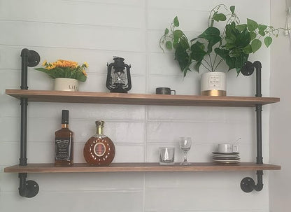 HDDFER Pipe Shelves Industrial Pipe Shelving Real Wood Industrial Floating - Image 8