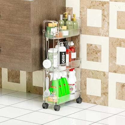 3 Tier Rolling Cart with Wheels, Slim Storage Cart, Three Tier Thin Shelf and - Image 6