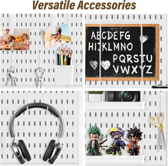 AKTOP Peg Board Wall Organizer 4-Pack – 12"x12" White Pegboard Combination Kit - Image 5