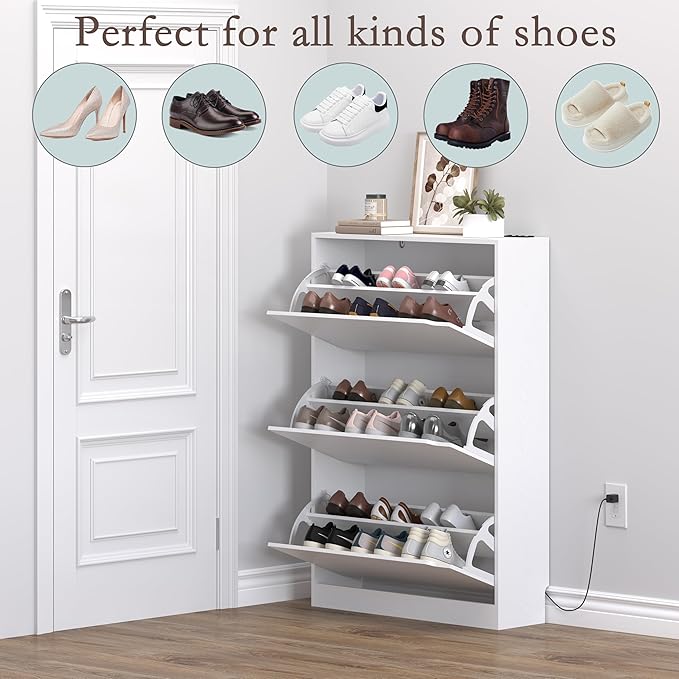 BORNOON Shoe Cabinet with Odor Control and Back Panels, Deodorizing Slim 3-Flip - Image 4