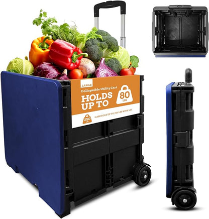 Collapsible Ultra-Slim Pack-N-Roll, 2 Wheel Utility Cart w/Lid Used as Seat up by Inspired+Living