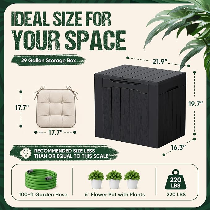 Devoko 29 Gallon Waterproof Outdoor Storage Box Resin Deck Box Lockable and UV - Image 6