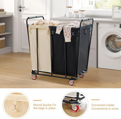 Hoctieon 2 Section Laundry Sorter Cart, 400L Rolling Hamper - Image 3