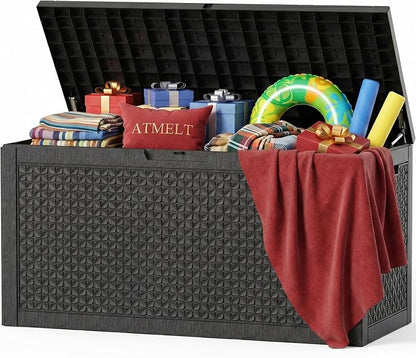 150 Gallon Outdoor Storage Box, Large Resin Deck Box Waterproof, Lockable Toy by ATMELT