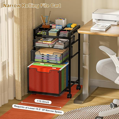 Rolling File Cart with 3 Storage Drawers, Under Desk Filing Cabinet with DIY - Image 3