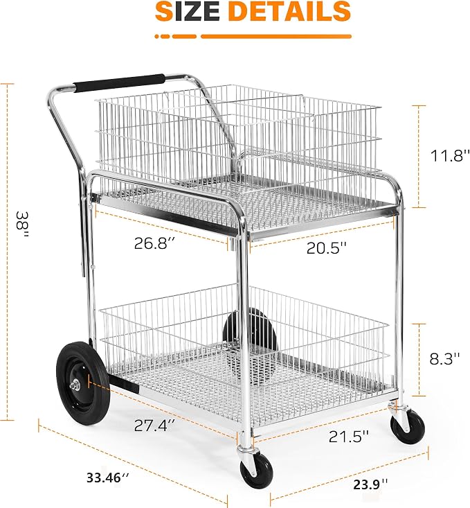 Mail Office File Cart, 400lb Capacity Heavy Duty Steel File Organizer Cart - Image 2