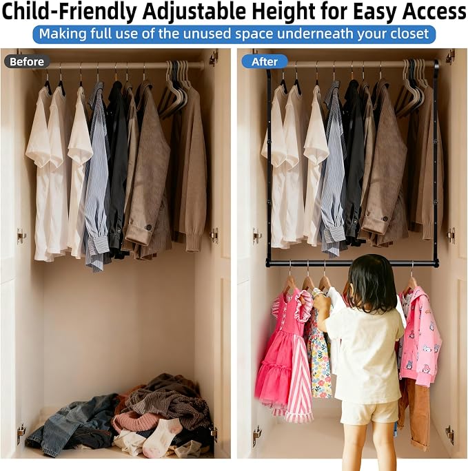 Hanging Closet Rods, Adjustable Height & Width Closets Bar Lower Extender - Image 6