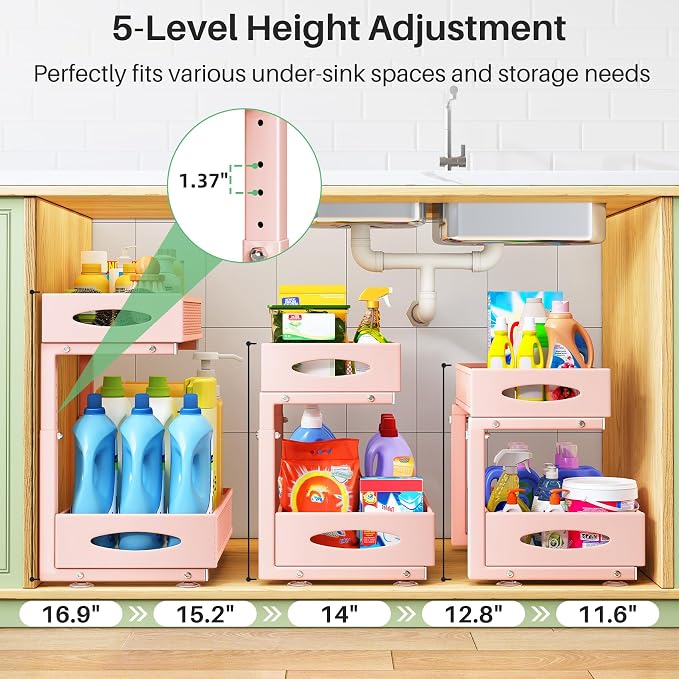 2 Pack Under Sink Organizer, 2 Tier Pull out Cabinet Organizer Mesh Baskets - Image 3