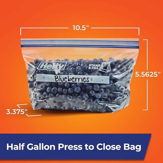 Hefty Press to Close Plastic Freezer Bags, Half Gallon Size - Image 7