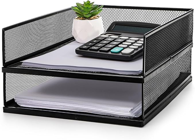 2 Pack Wire Mesh Letter Trays 12.8"x10"x2.9", Stackable Paper Tray Organizer - Image 4