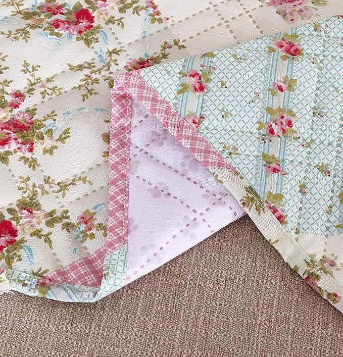 Brilliant Sunshine Pink and Green Rose Patchwork Sofa Armrest 5 Pockets - Image 5