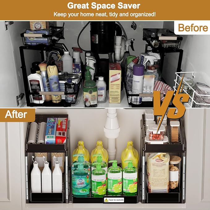 NIUXX Expandable Under Sink Organizer: 2 Tier Height Adjustable Under Cabinet - Image 4